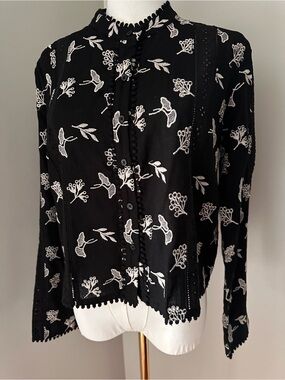 NWT Industry  long-sleeve embroidered button-front blouse.